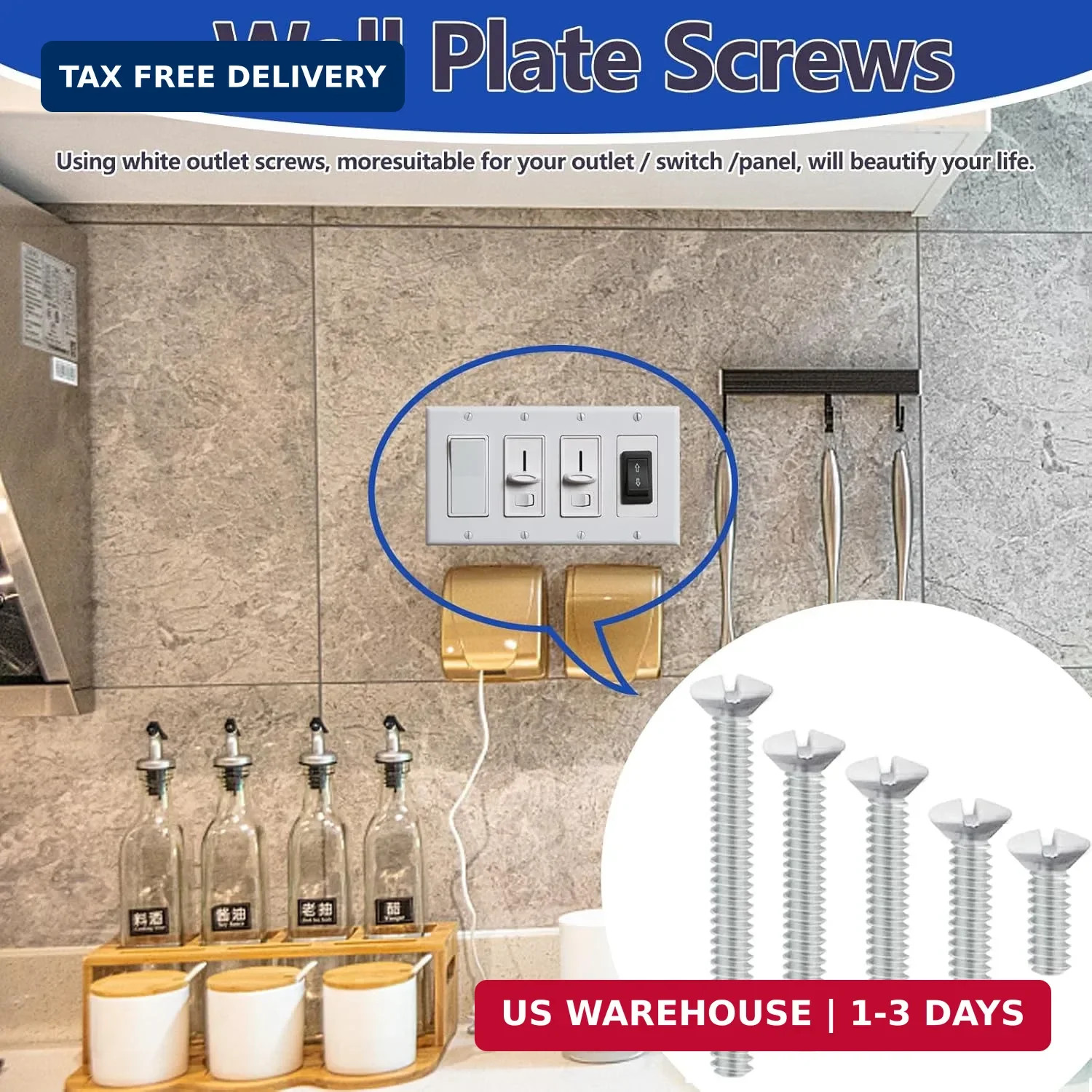 120 pcs Wall Plate Screws, White Outlet Screws 6-32 Thread Light Electrical Cove