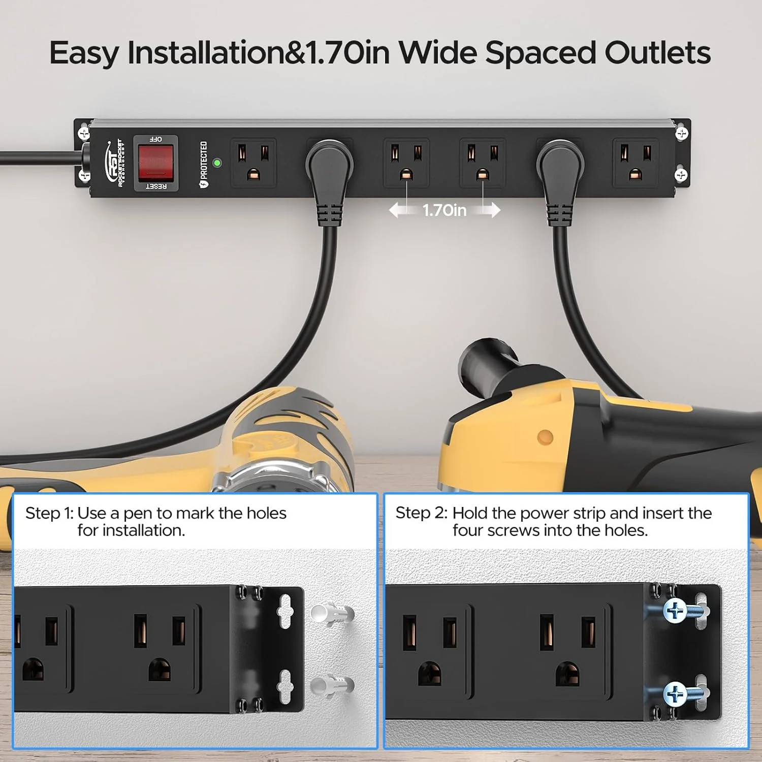 CRST 2-Pack 6 Outlet Surge Protector Power Strip 2100J 6FT Flat Plug Heavy Duty
