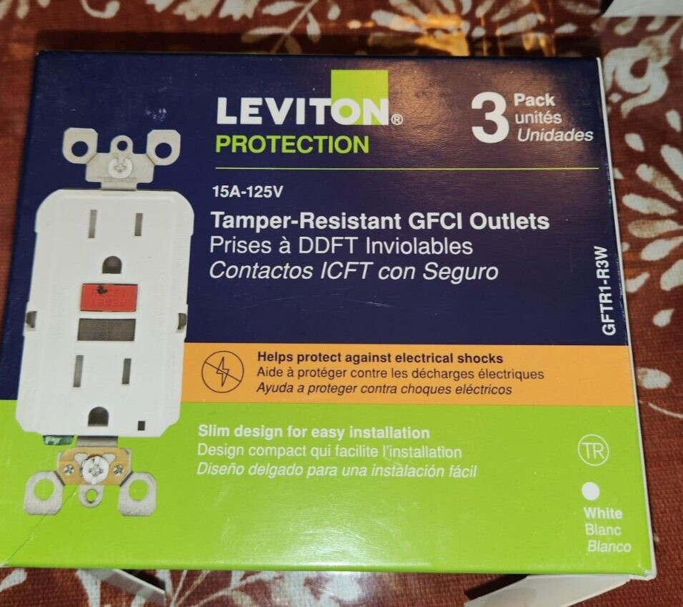 Leviton GFTRI-R3W 15A-125V Tamper Resistant GFCI Outlet Light 3pk