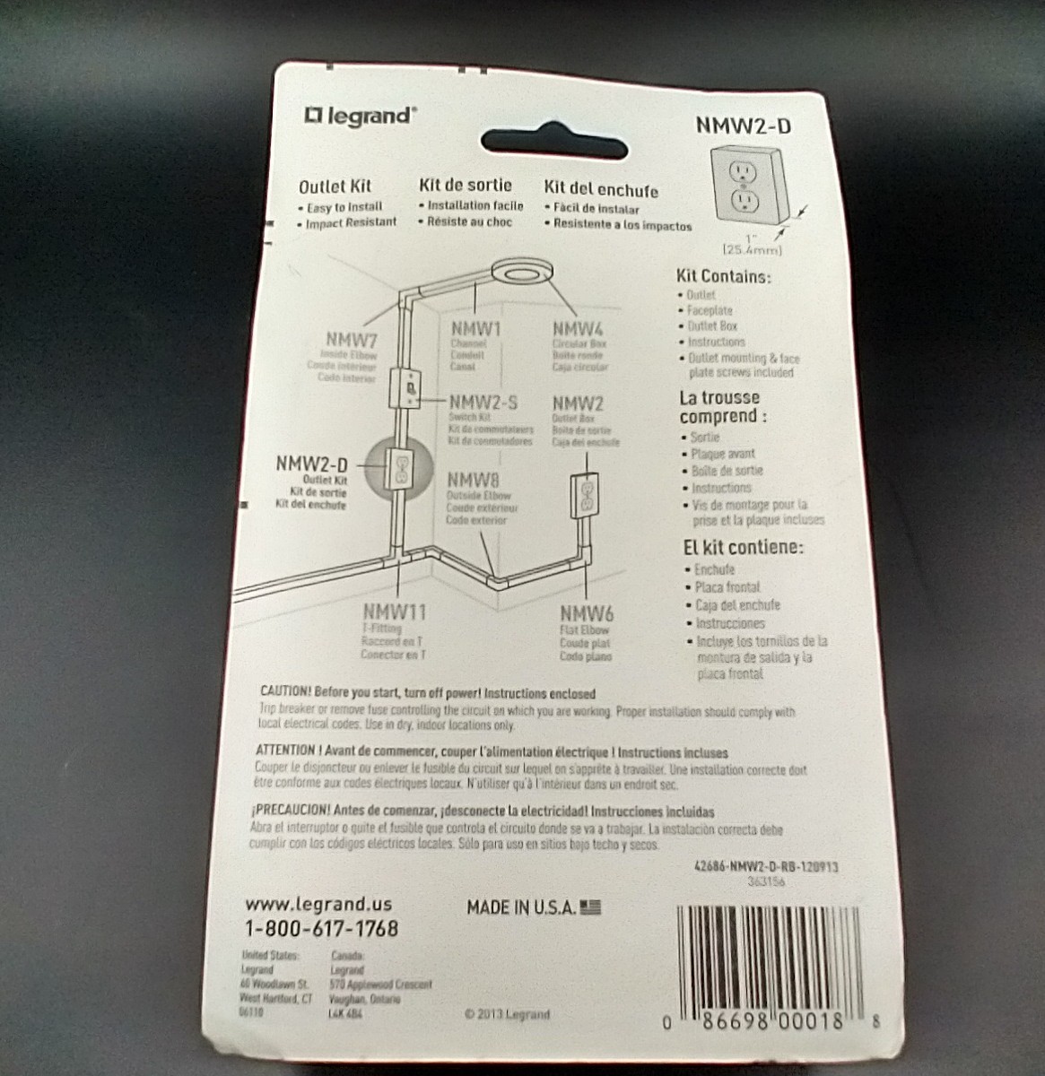 Legrand NMW2-D Wiremold Raceway Extending Power Nonmetallic Plastic White NEW