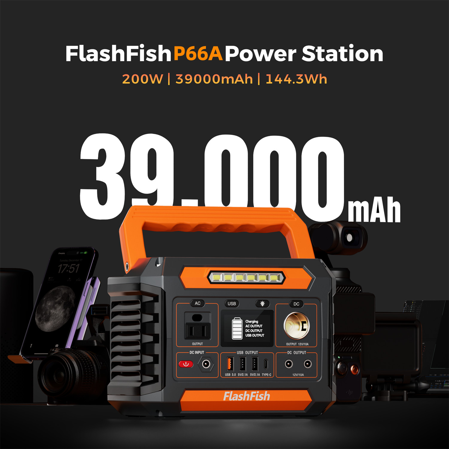 Flashfish P66A Portable Power Station 200W 144.3Wh 110V With Solar Panel 60W 18V