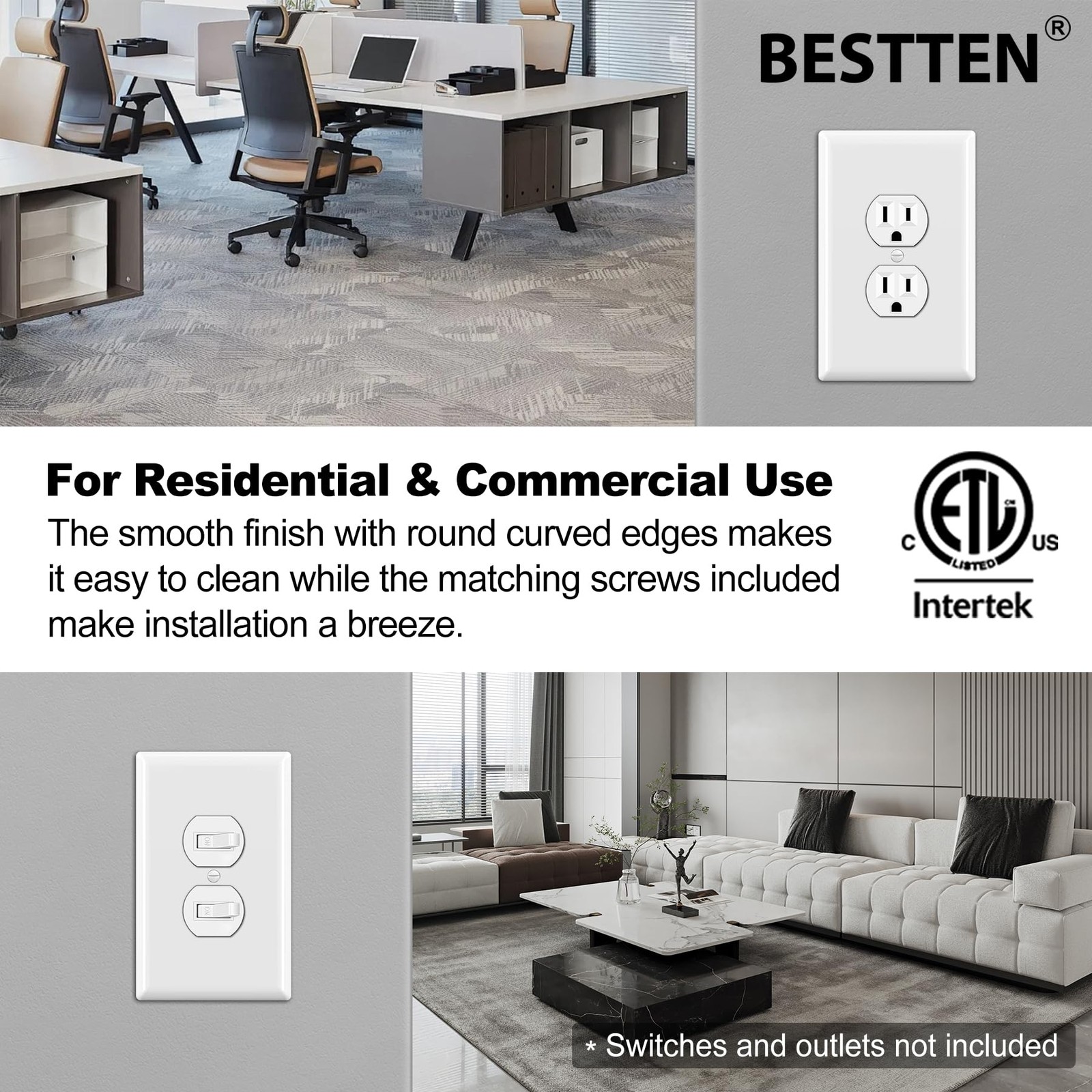 10 Pack 1-Gang Jumbo Duplex Receptacle Outlet Wall Plate Over-Size Unbreakabl