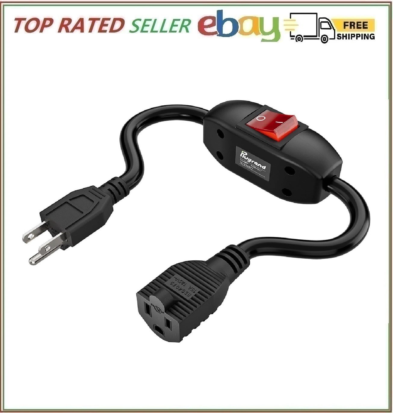Inline On/Off Switch Extension Cord, 3-Prong Household Switchable Power Cord,…