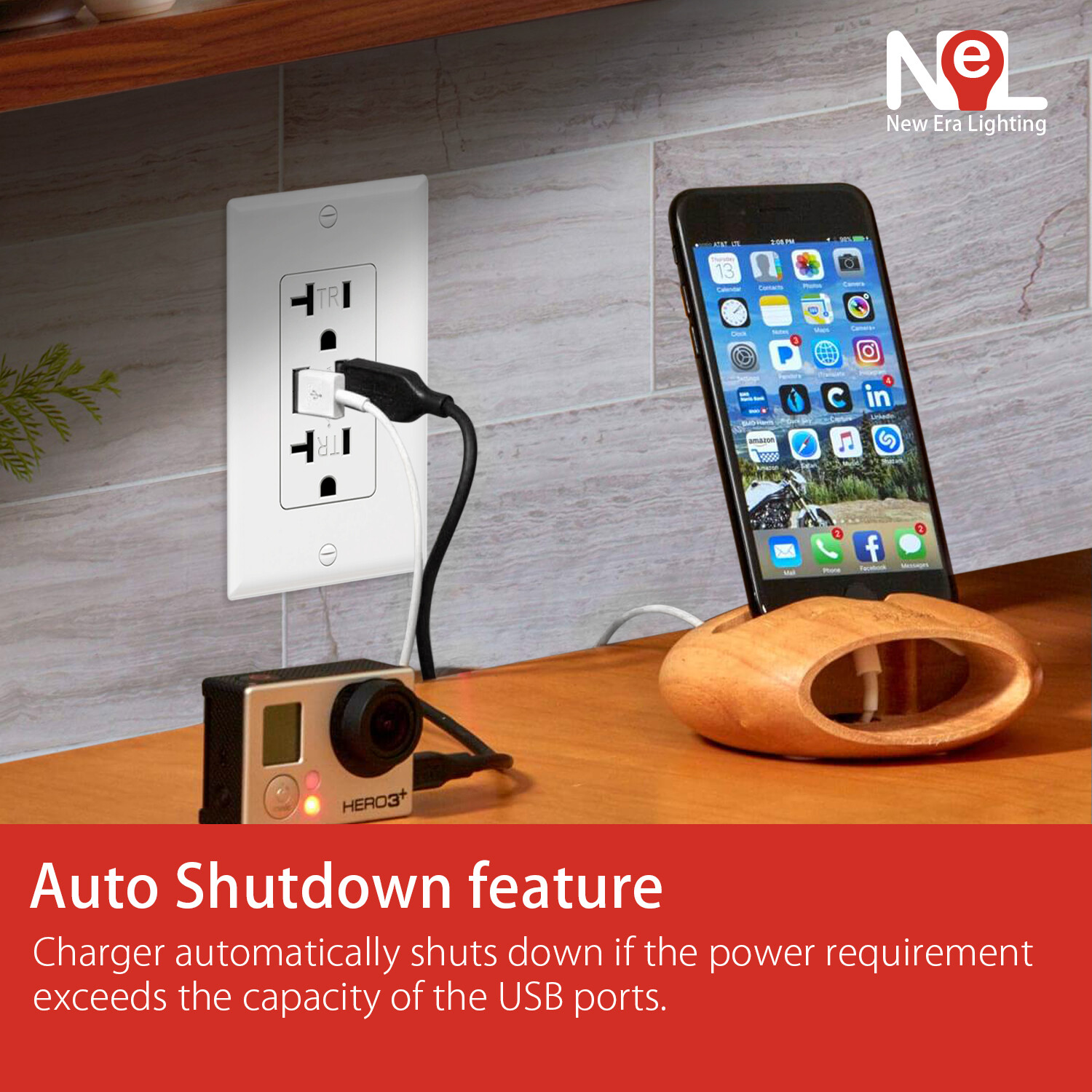 NEW ERA 20A Duplex Tamper Resistant Receptacle with Dual USB Charger