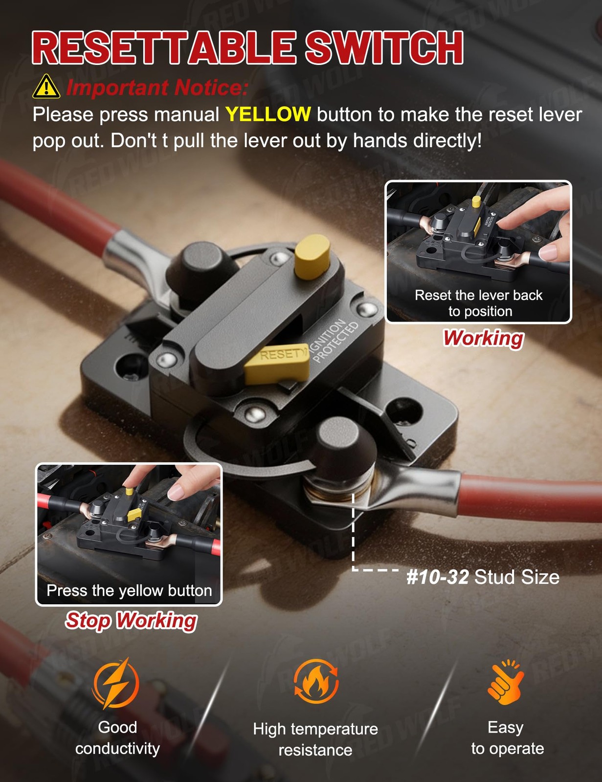 Red Wolf 30A Circuit Breaker Manual Reset Mid Range Mini Fuse Dc 12-32V 10-32