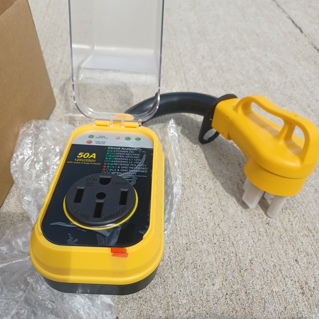 New Generation RV Surge Protector 50 amp with Waterproof Cover up to 6250 Joules