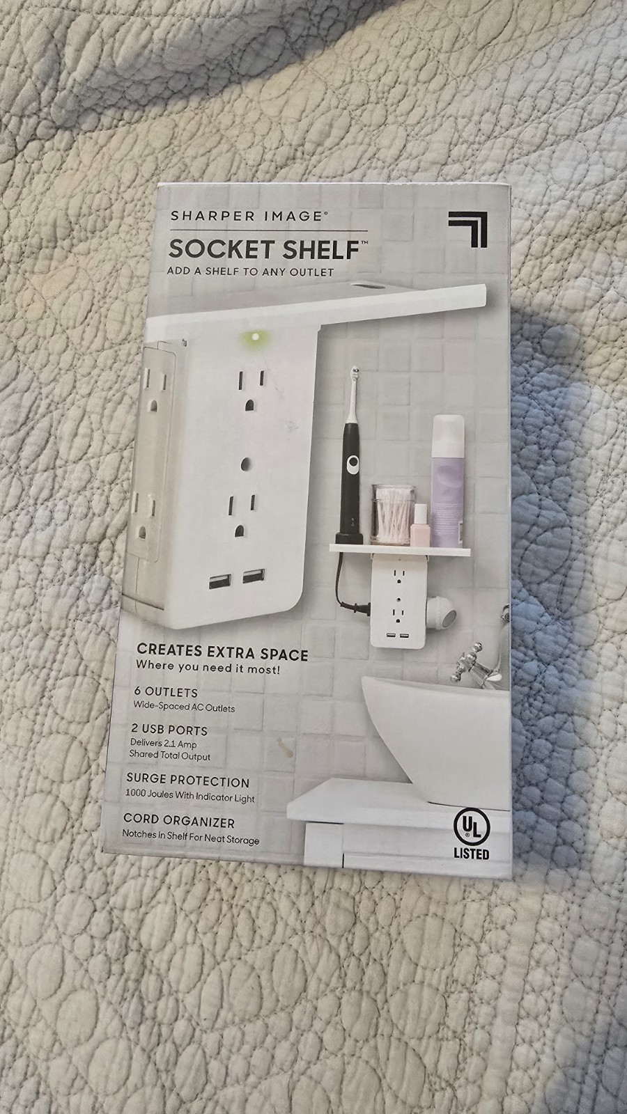 Sharper Image Socket Shelf Cordless Wall 6-Outlet Extender – White