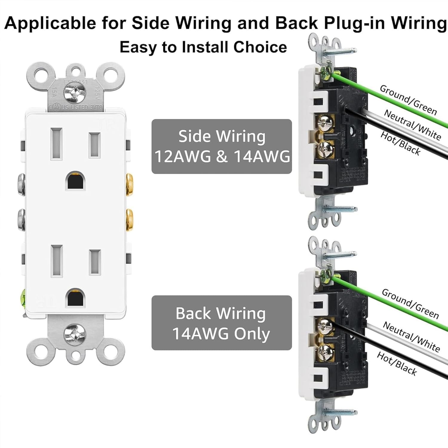 20Pk Tamper Resistant Outlet Electrical Wall Outlet 15Amp 110V Outlets UL Listed