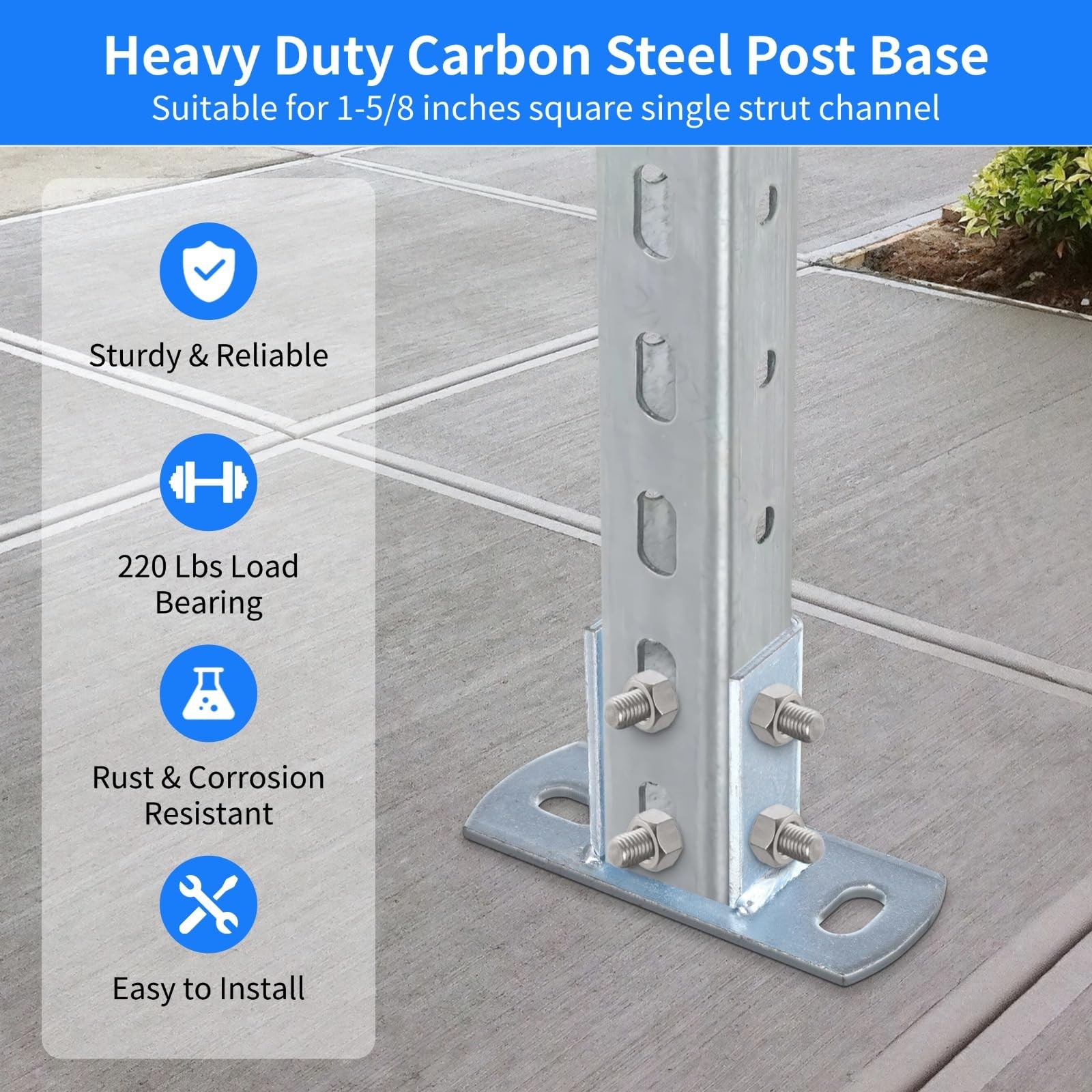 12 PCS Strut Post Bases, 2 Slotted Holes U Post Base for 1-5/8 Inches Square Sin