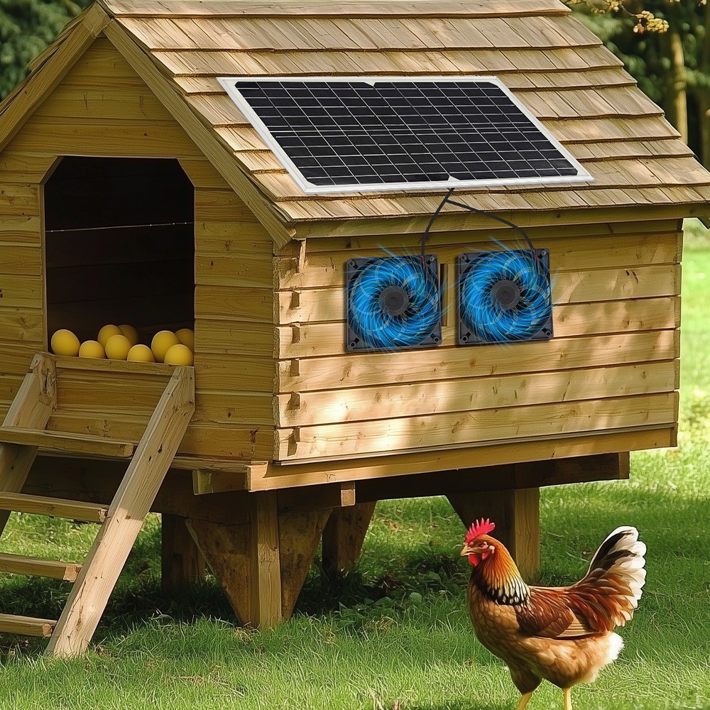 Solar Powered Fan 30W Waterproof Solar Panel Dual Exhaust Fan for Chicken Coop