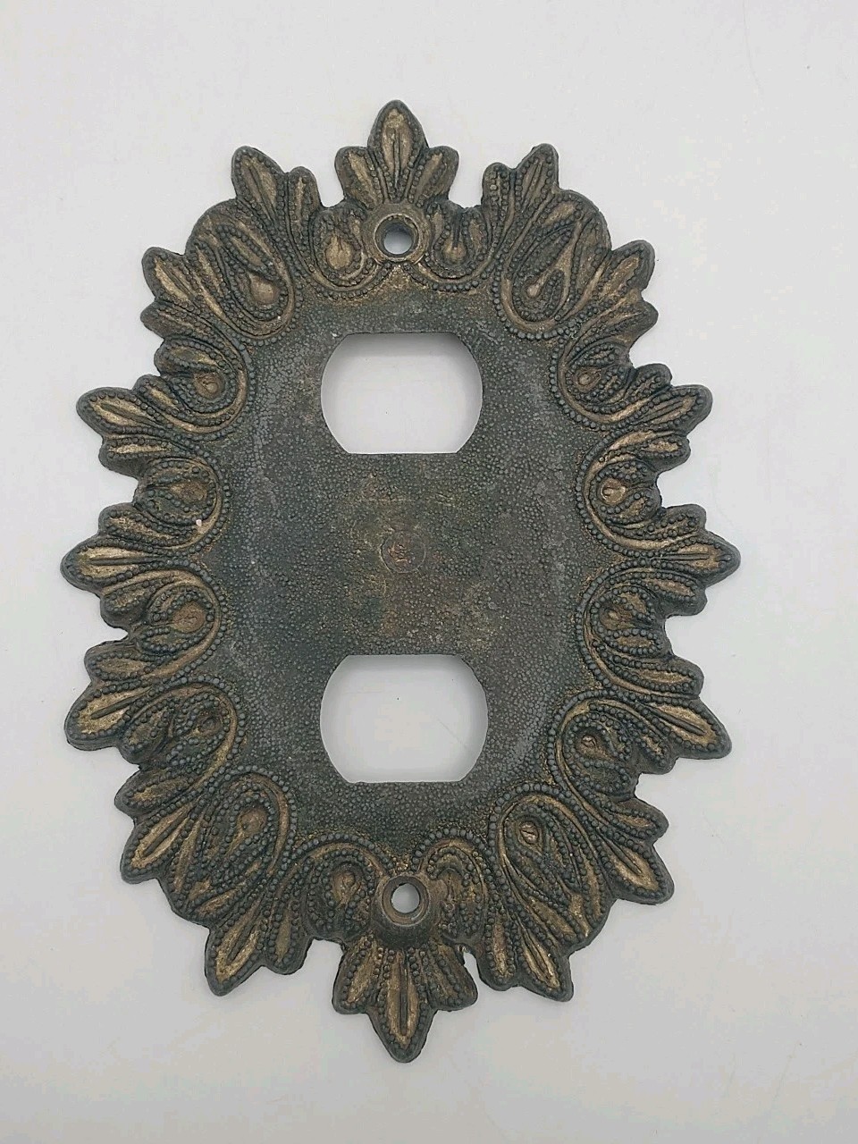 Vintage Edmar Starburst Atomic Outlet Wall Plate Metal Cover Aged Bronze Tone