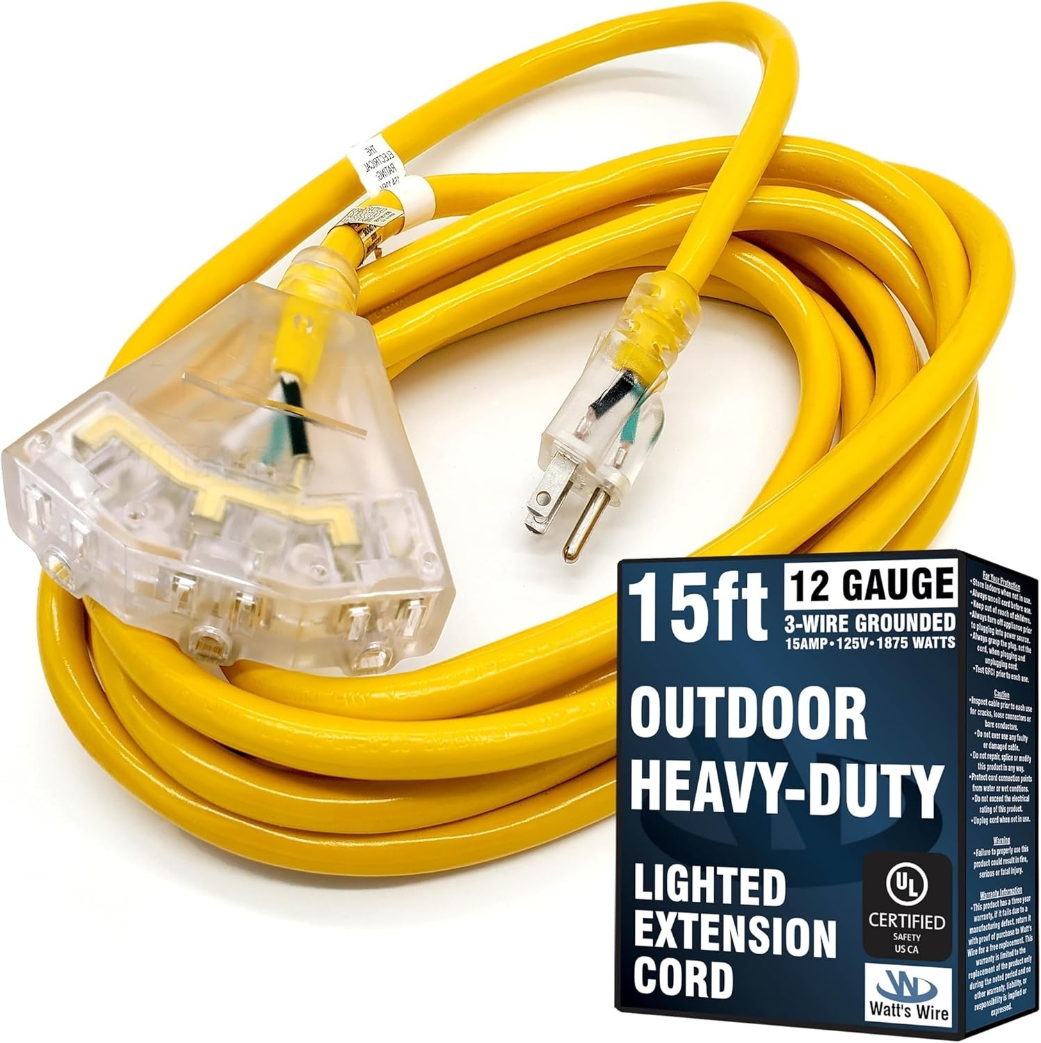 Lighted 15ft Heavy Duty Outdoor Extension Cord – Waterproof & Abrasion Resistant