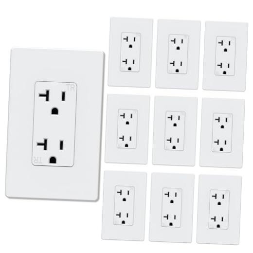 Decorator Wall Outlet, Tamper Resistant Duplex Receptacle 20 Amp 10 Matte White