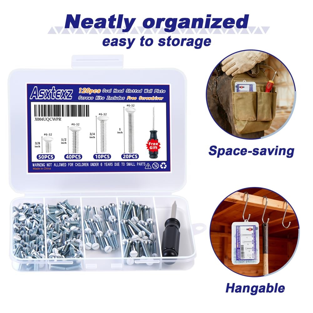 120PCS Wall Plate Screws White, Outlet Cover Screws for Switch Plate, 6/32 Elect