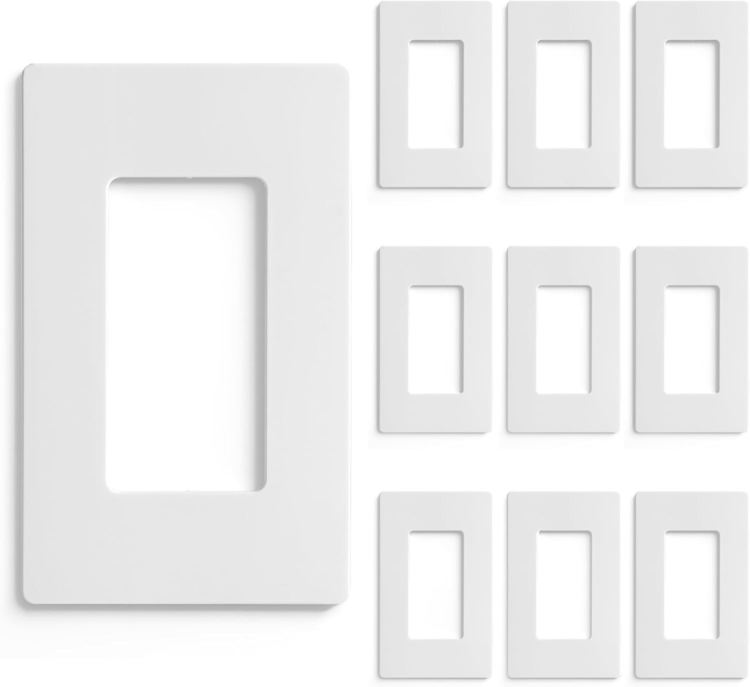 White Matte Screwless Wall Plate Cover 10 Pack – 1-Gang Light Switch Cover Pl…