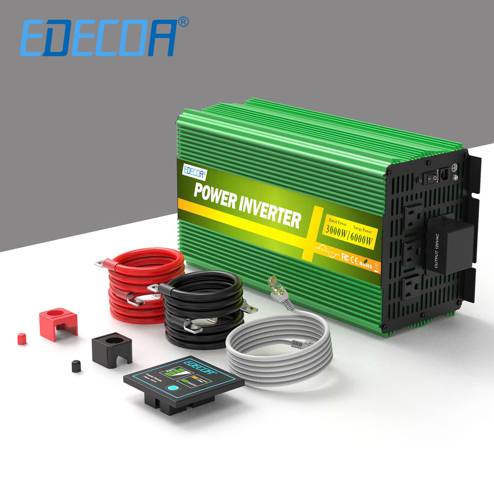EDECOA 3000W Pure Sine Wave Power Inverter 12V 110V 120V Home Garden RV Solar