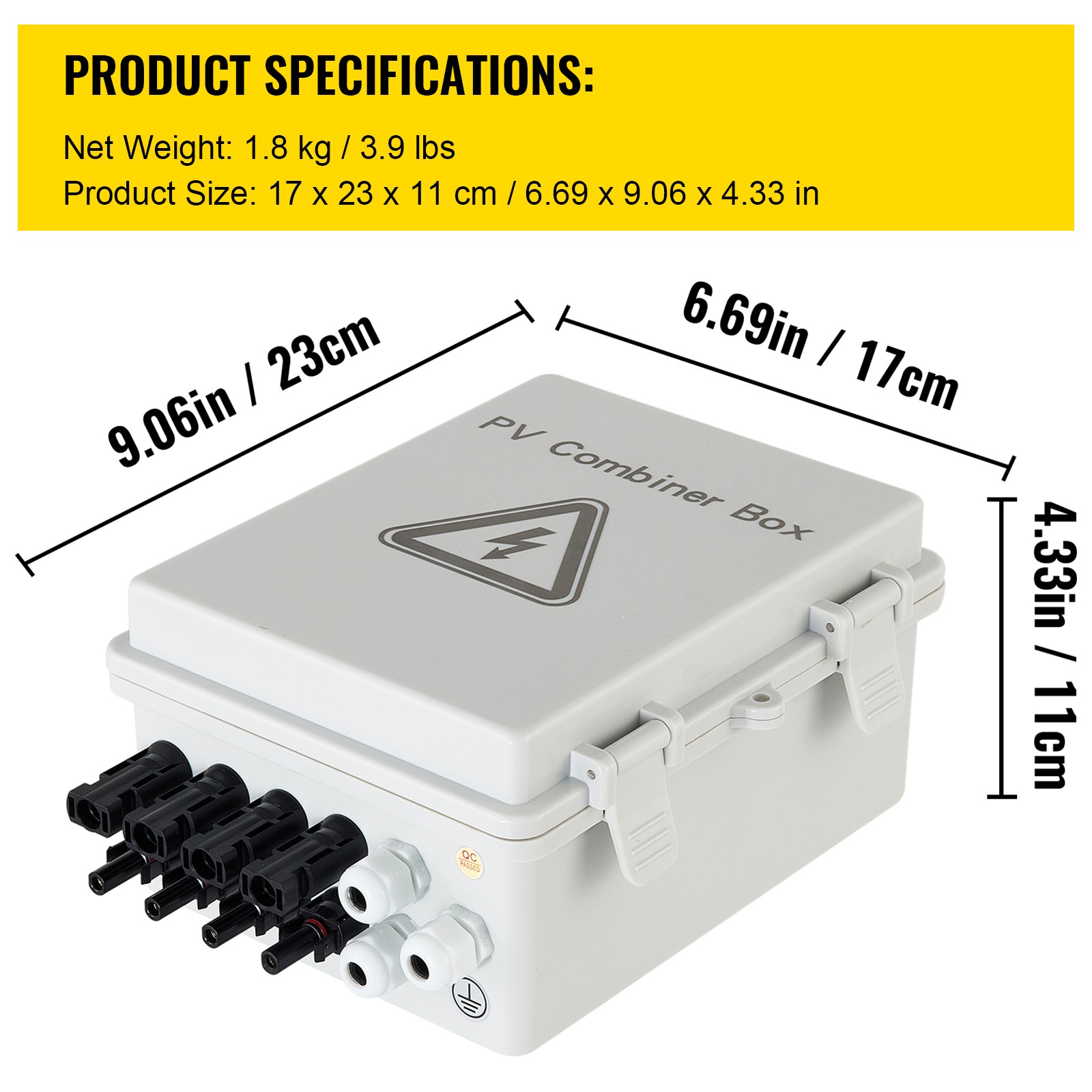 VEVOR Solar Combiner Box PV Combiner 15A 4 String Plastic for Solar Panel Kit
