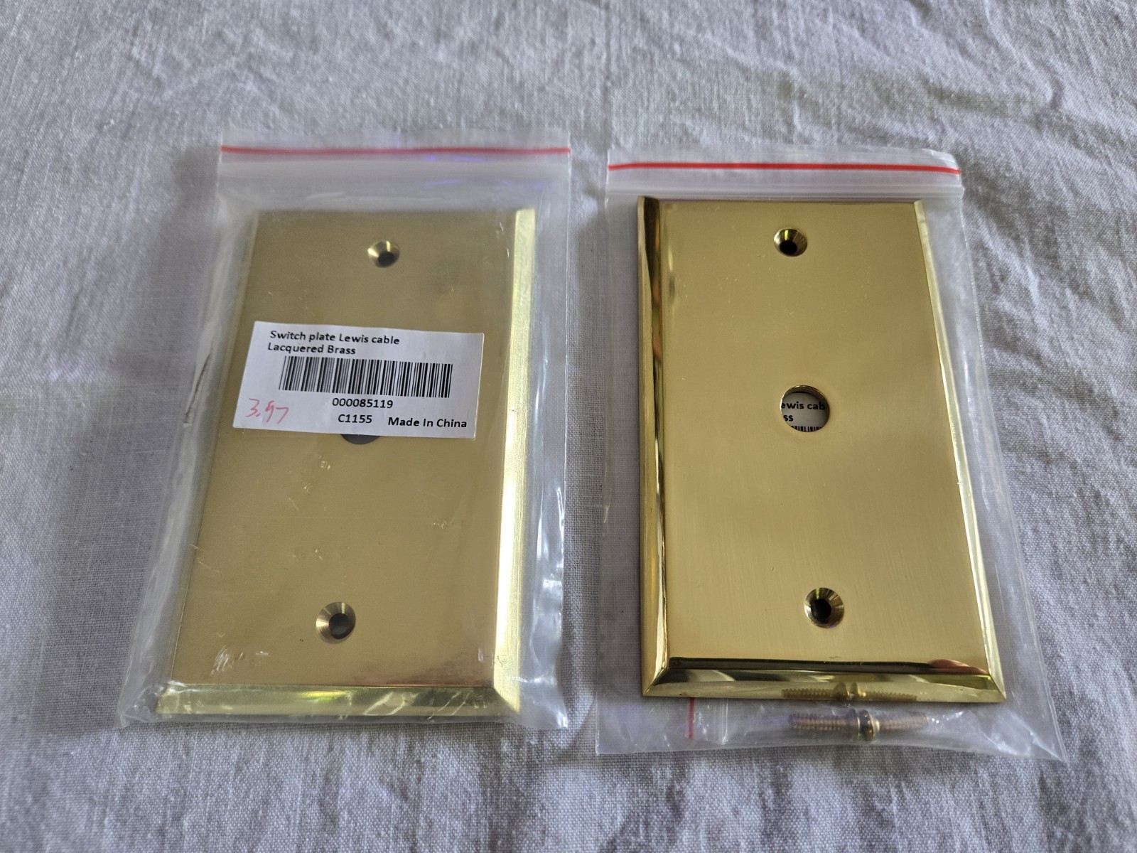 Lewis Cable Lacquered Brass Coaxial Cable Cover Switch Plate Set of 2 w/Screws