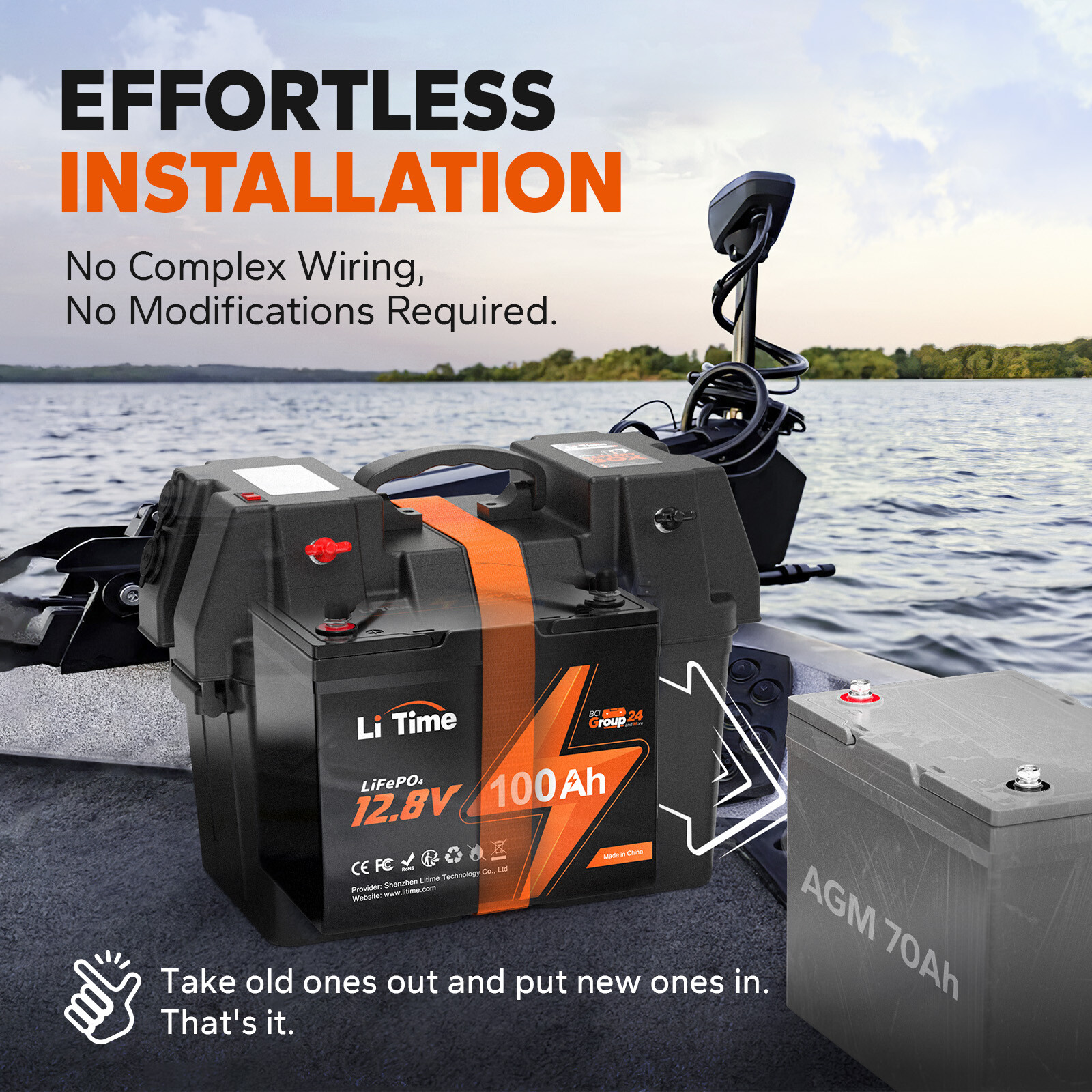 LiTime 12V 50AH 100Ah LiFePO4 Deep Cycle Lithium Battery BMS for RV Marine-Used