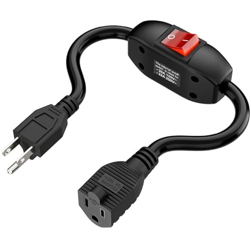 1Pc NEMA 5-15P to 5-15R Inline On/Off Switch Extension Cord 15A 125V 16in