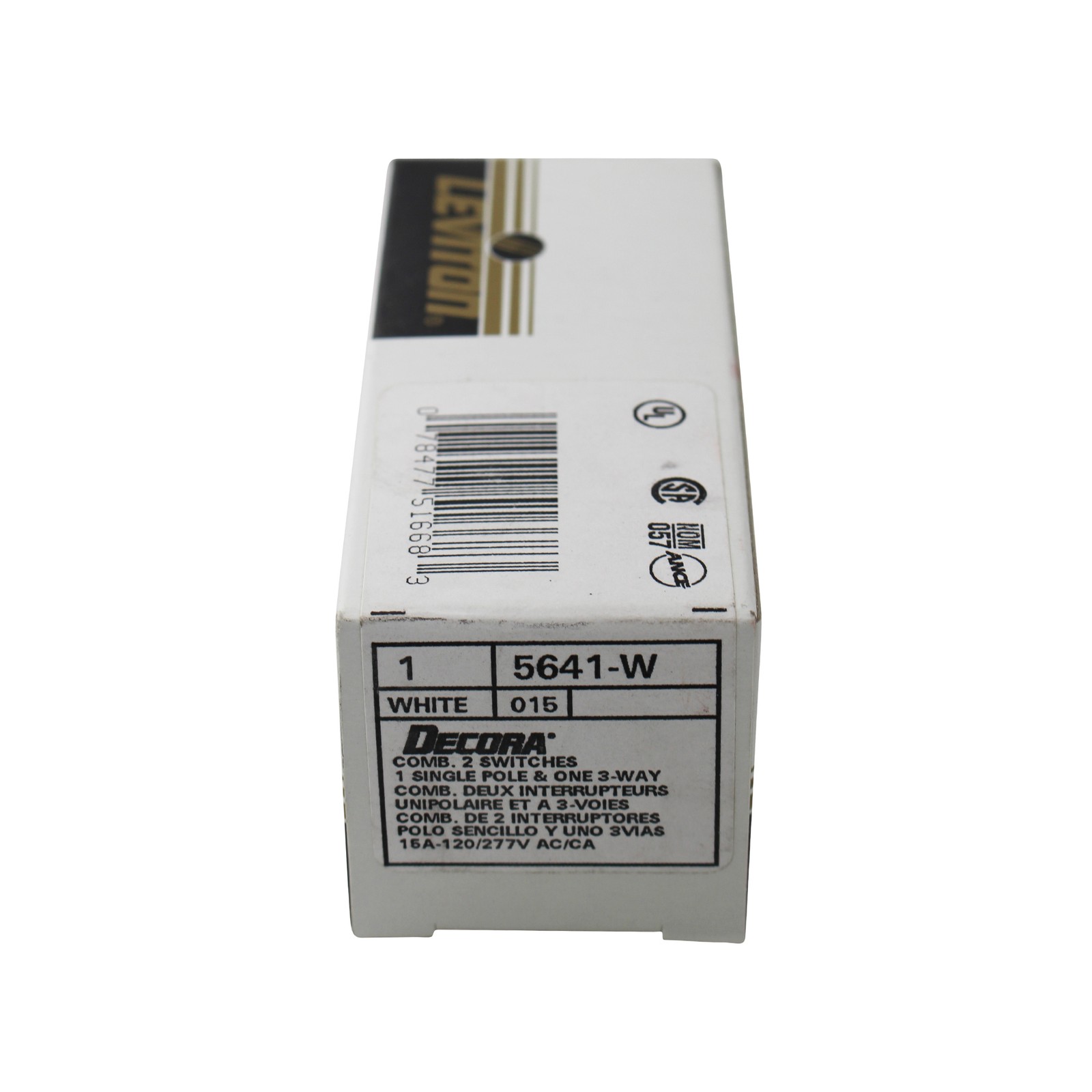 LEVITON 5641-W DECORA 1-POLE SNF 3-WAY AC COMBO SWITCH, 15A, 120/277, WHITE