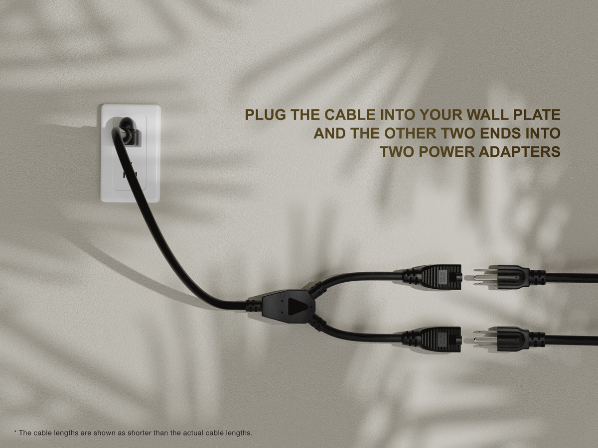 36 inches NEMA 5-15P to Dual 5-15R Power Extension Cord Splitter 14AWG 15A/12…