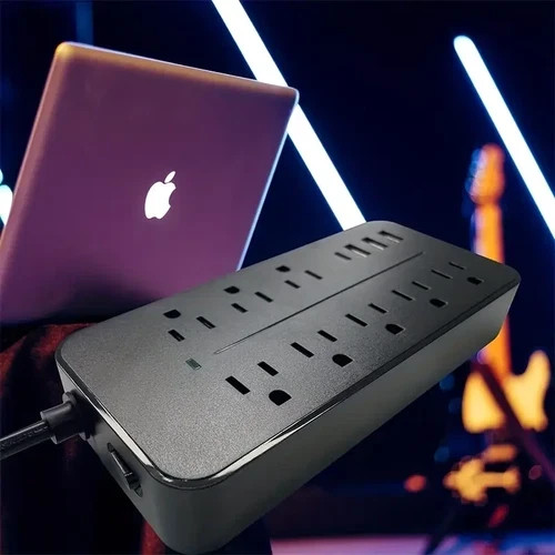 US Power Strip Surge Protector 8 AC Outlets 3 USB Ports + Type C Port 4 FT Cable
