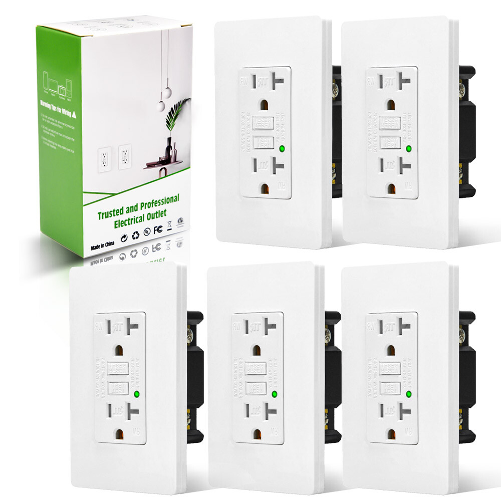 5PK 20AMP GFCI GFI Receptacle Outlet Tamper Resistant TR WR ETL Listed White