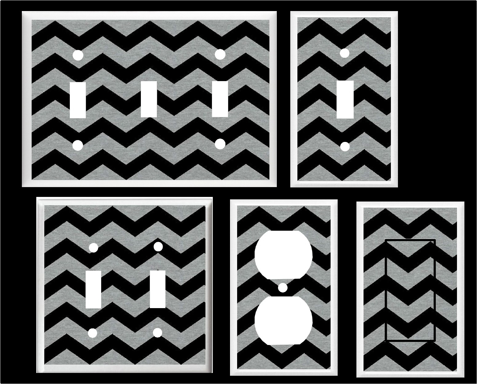 Black and Gray Chevron Zig Zag ~ Light Switch Cover Plate Home Decor