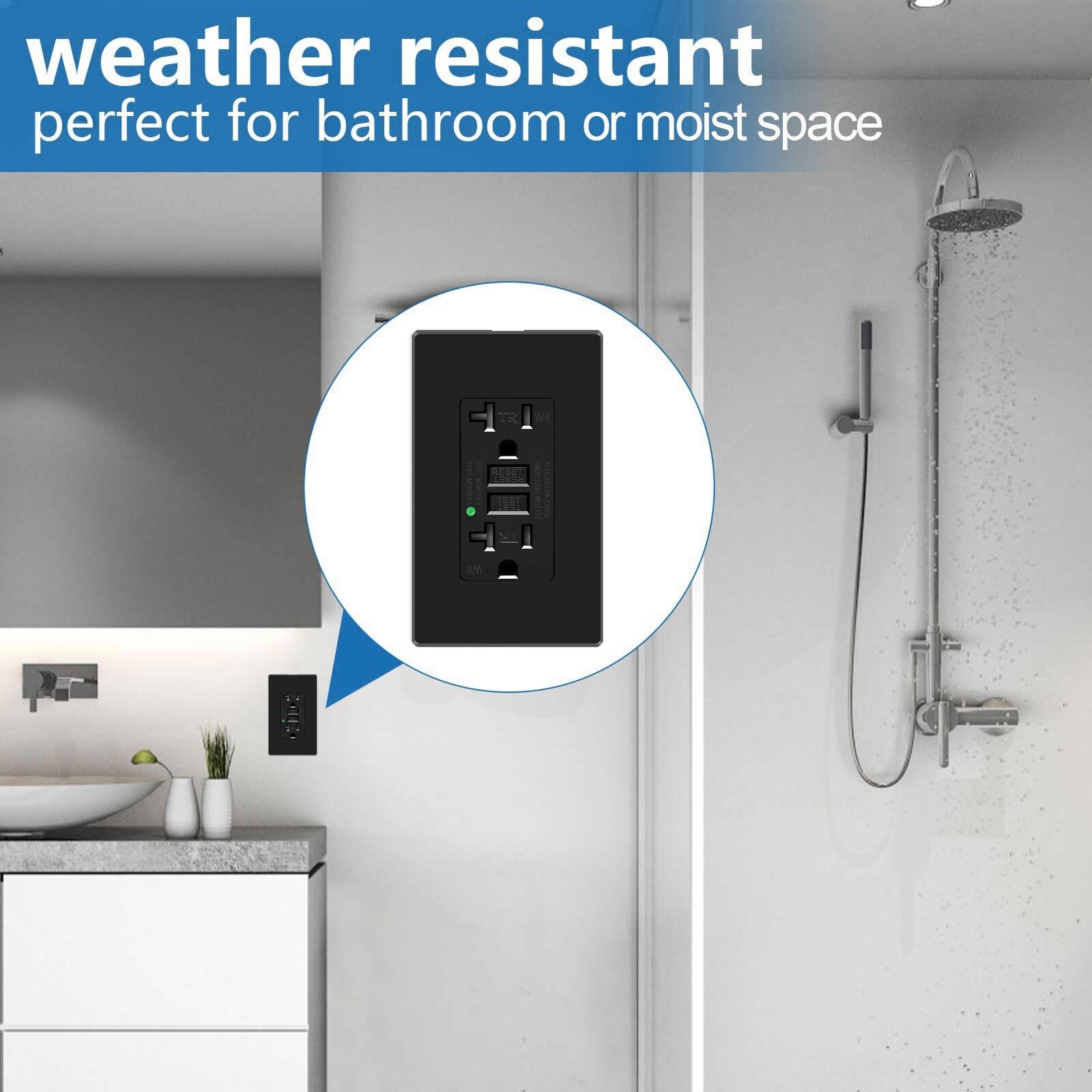 2Pack 20A GFCI Outlet Black Tamper Weather Resistant Receptacle with Wall Plates