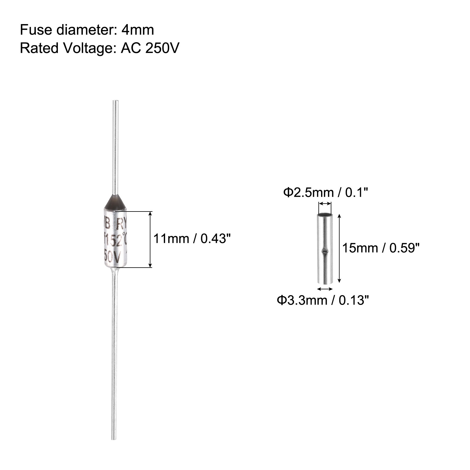 20 Set Metal Temperature Thermal Fuse RY15A 152°C 15A 250V with BN1.25 Terminal