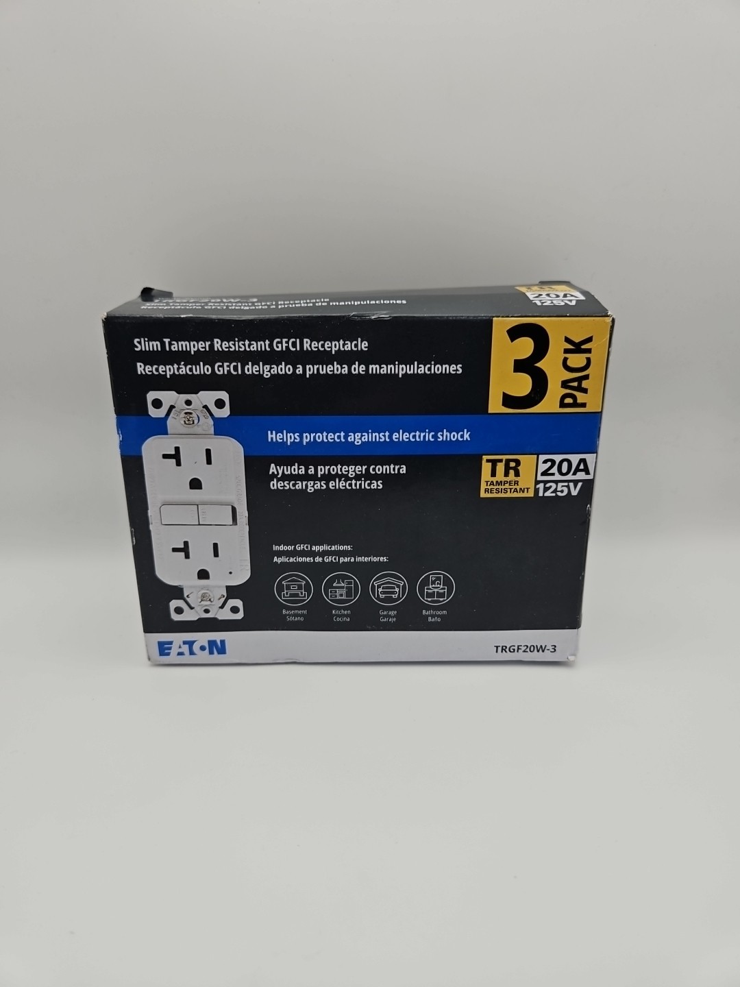 EATON TRGF20W-3 20 Amp TAMPER RESISTANT GFCI RECEPTACLES 3-PACK WHITE New G2***