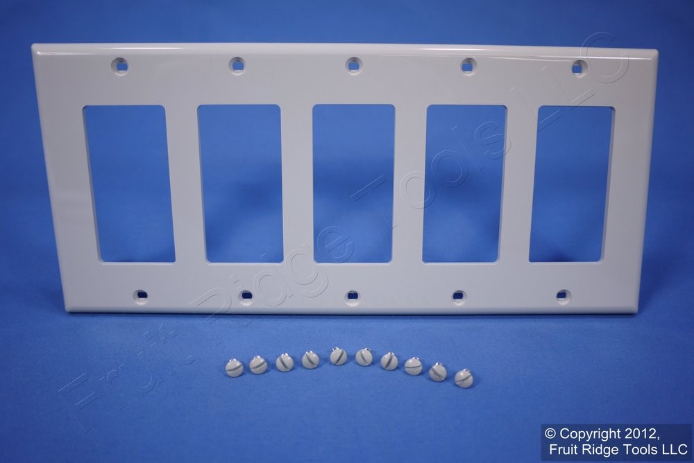 Leviton 80423-NT Light Almond 5-Gang Decora Unbreakable Nylon Wallplate Cover