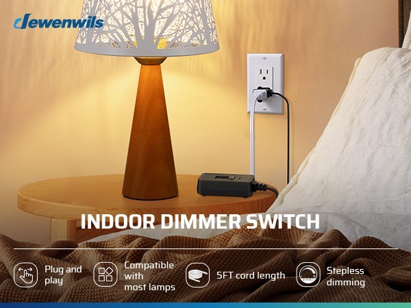 DEWENWILS Lamp Dimmer 2 Pack Plug in Slide Control 300W Incandescent