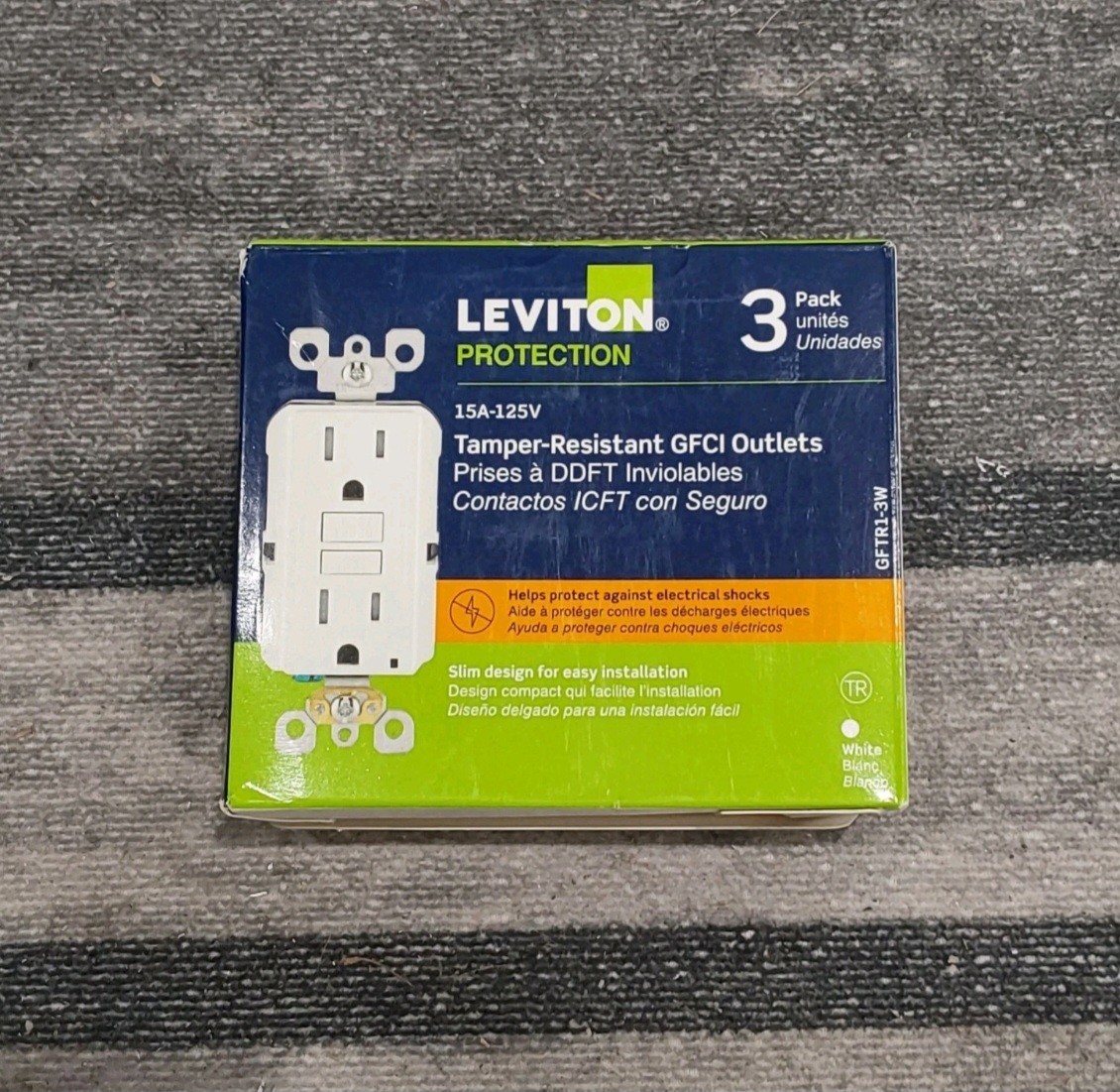 Leviton GFTR1-3W White 15A 125V Thermoplastic Tamper Resistant GFCI Receptacle O