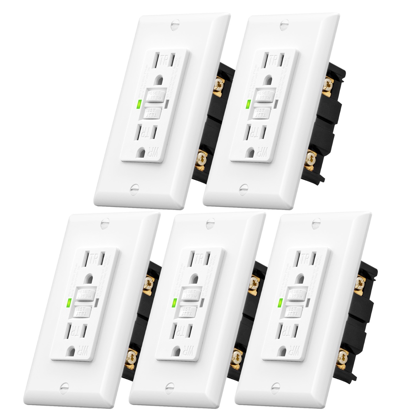 Weatherproof GFCI Outlet 20 Amp Outdoor Electrical Receptacle Self Test 5 Pack