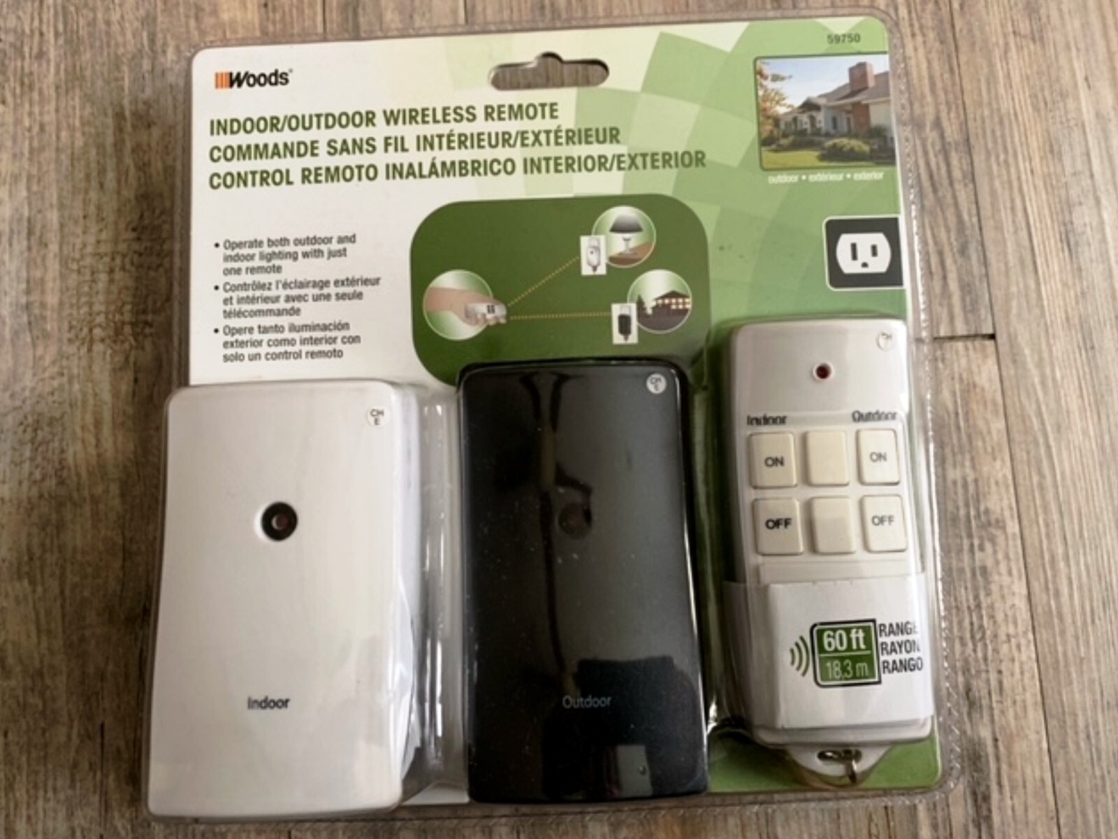 Woods Indoor/Outdoor 59750 Wireless Remote 60′ Range No tools!! Brand NEW