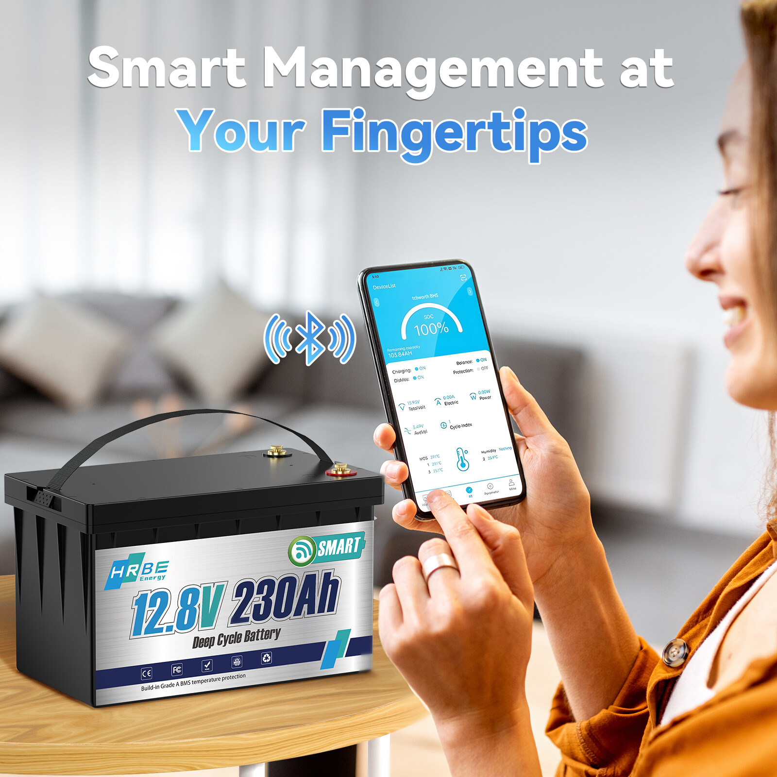 12V 230Ah Bluetooth Low Temp LiFePO4 Lithium Battery 200A BMS F/ RV Marine Solar