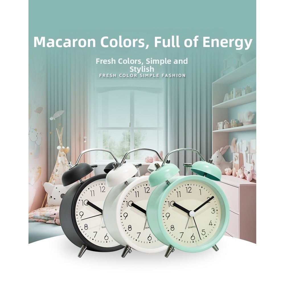 Student Alarm Clock Metal Casing Glow in Dark Silent Sweep Second Hand