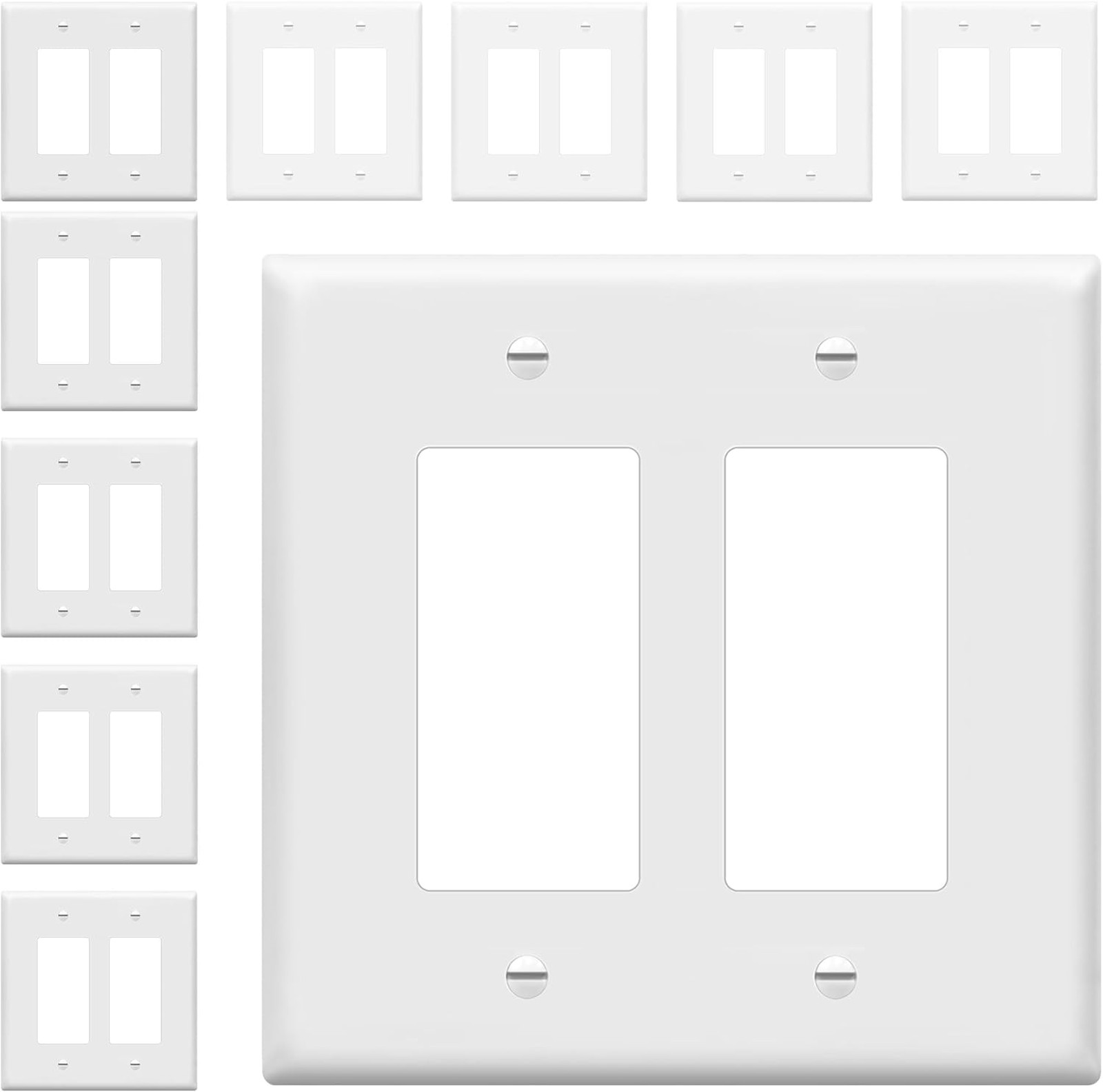 Decorator Wall Plate Polycarbonate Thermoplastic 2-Gang White 4.88×4.92 Inch