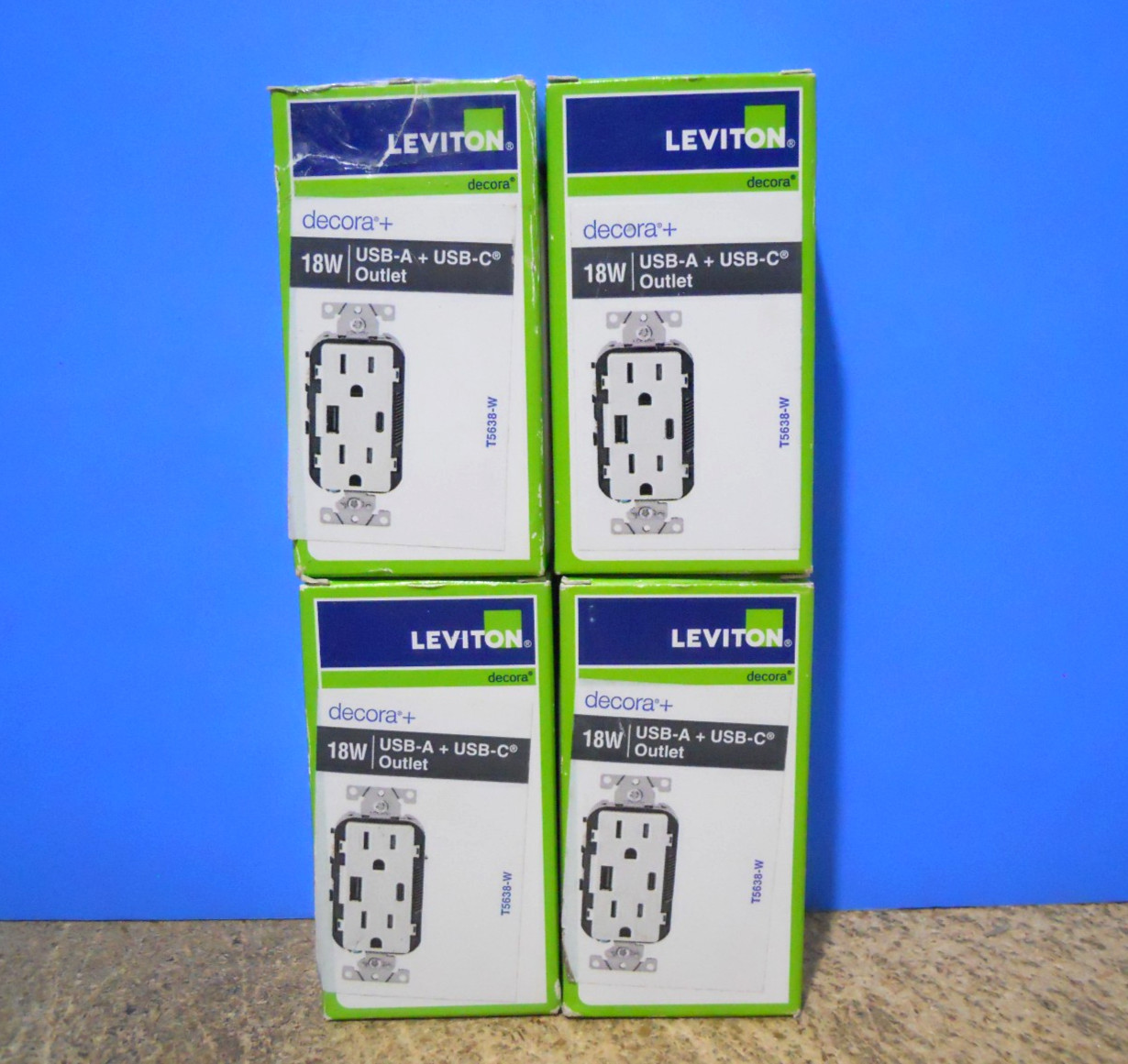 4 Pack – Levition 18W USB A USB C Wall Outlet Charger 15A 125V Outlet #T5638-W