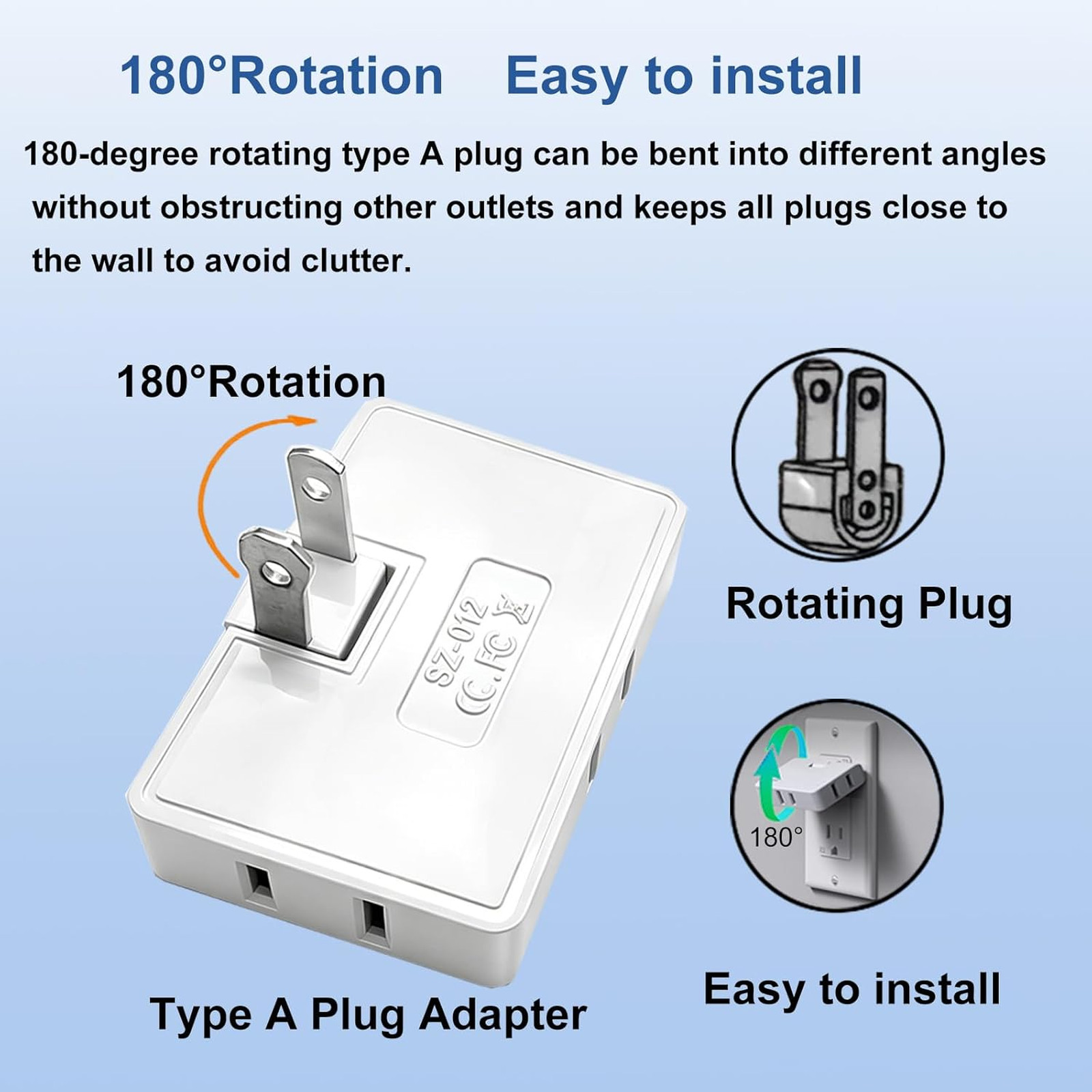 Outlet Splitter 3 Way Flat Outlet Extender White 2 Pack Portable Swivel Wall Tap