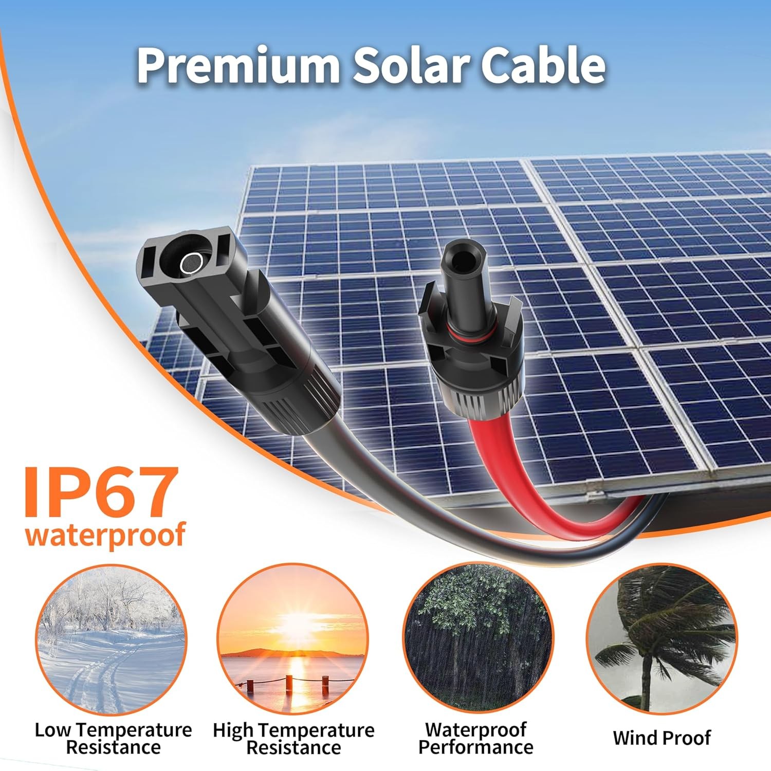 1Pair of Solar Extension Cable with Connectors Solar Panel Adaptor 10AWG 10/20ft