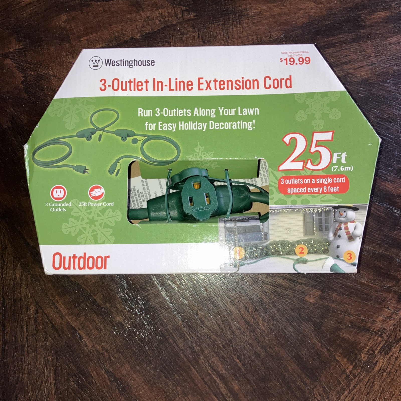 Westinghouse 25 Ft 3 Grounded Outlet In-Line Extension Cord NEW