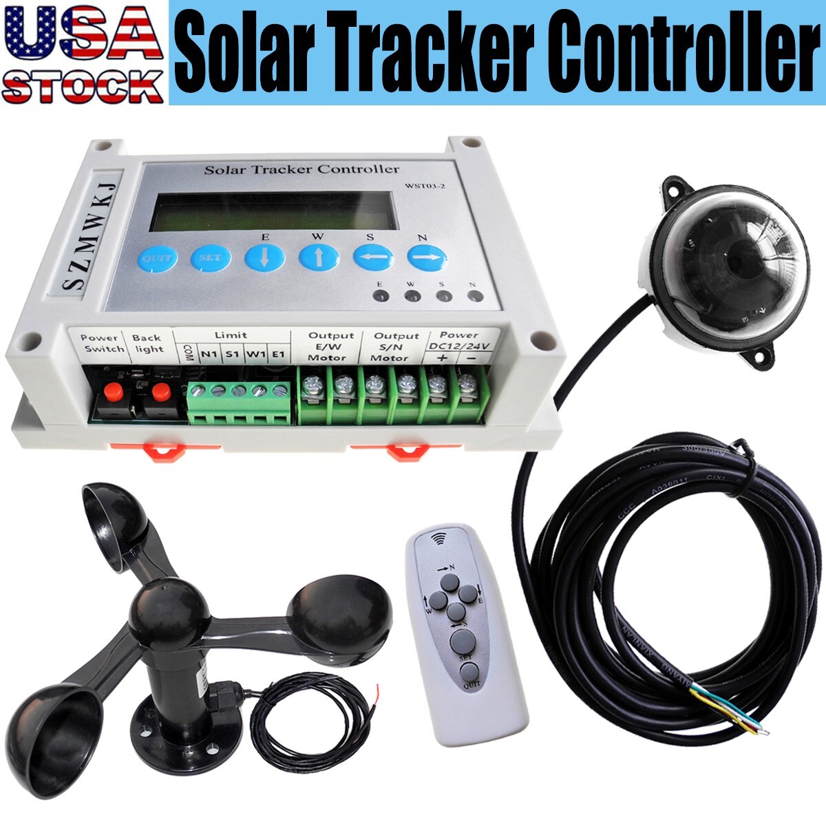 LCD Dual Axis Solar Tracker Controller Automatic Tracking With Wind Speed Sensor