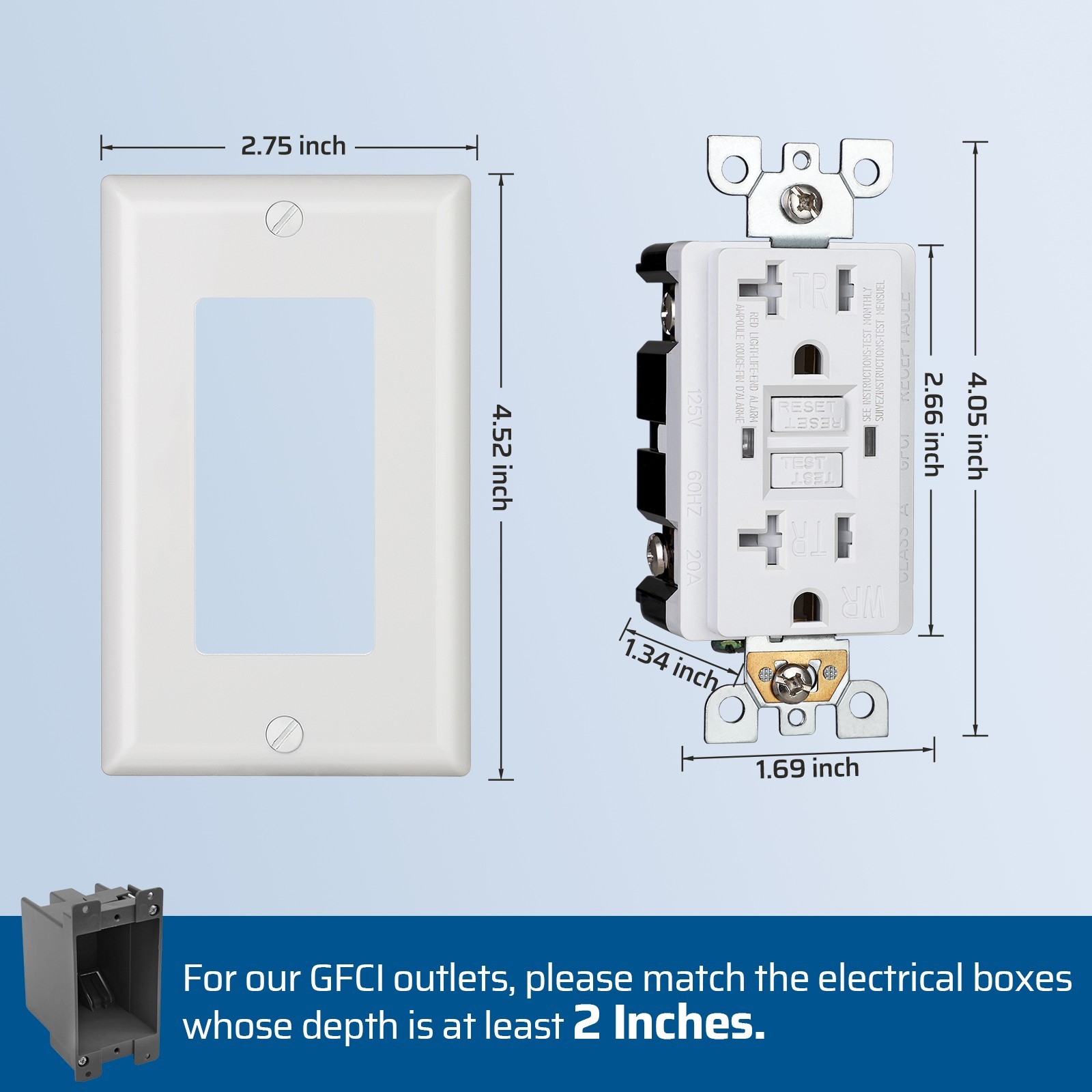DEWENWILS 5-Pack GFCI Outlet 20Amp, Outdoor Weather-Resistant(WR), White