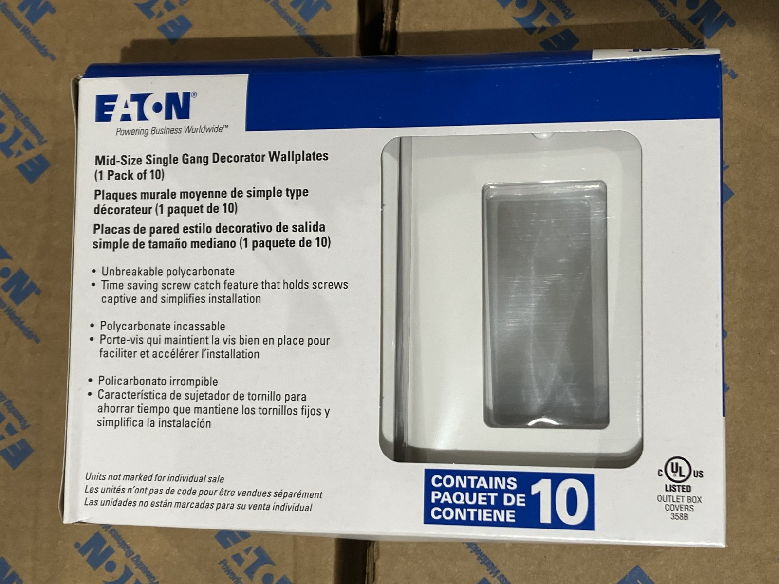 Lot 10 Eaton PJ26W White 1-Gang Mid-Size Single Gang Decorator Wallplate Cover