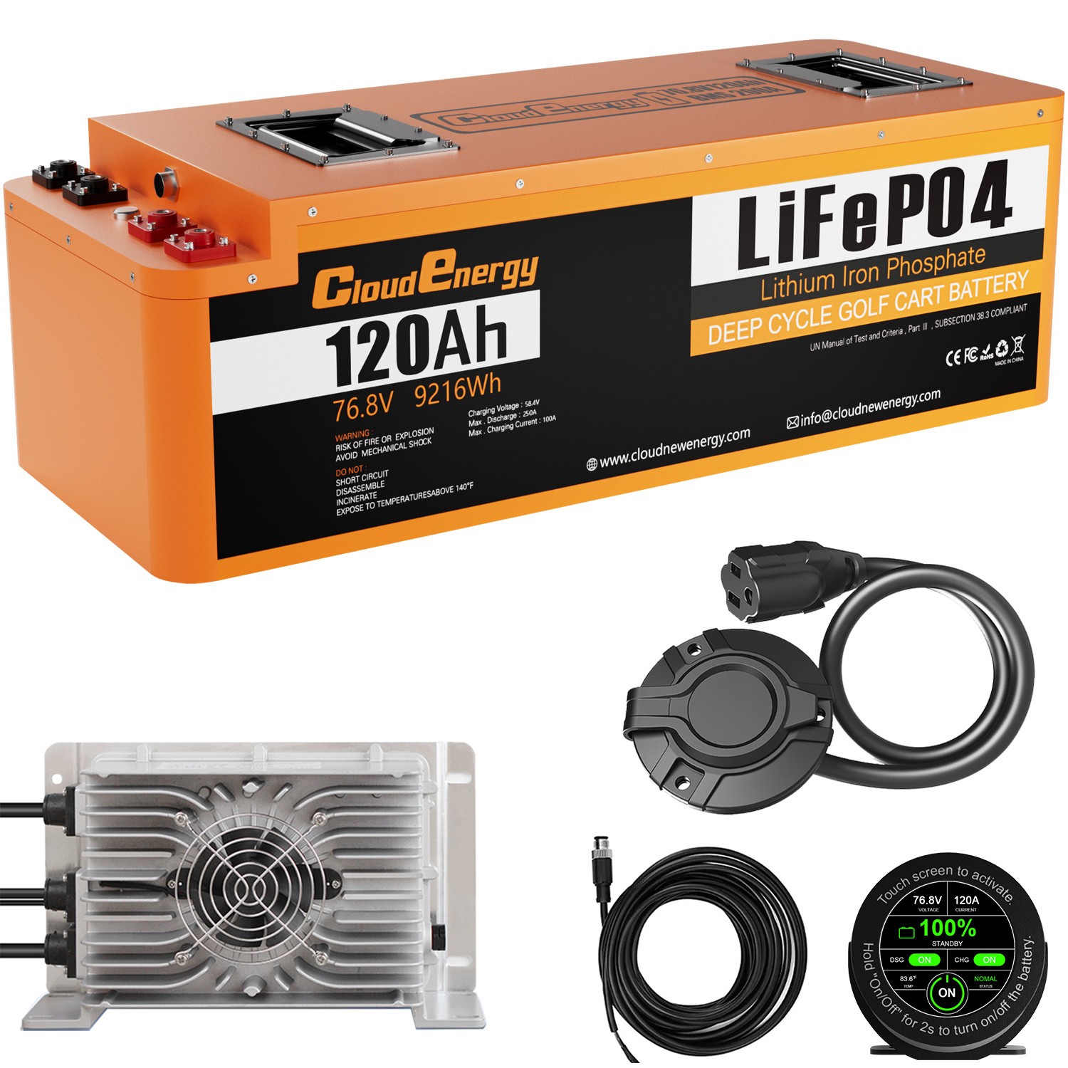 Cloudenergy 72V (76.8V) 120Ah LiFePO4 Golf Cart Battery – Metal Case Long Design