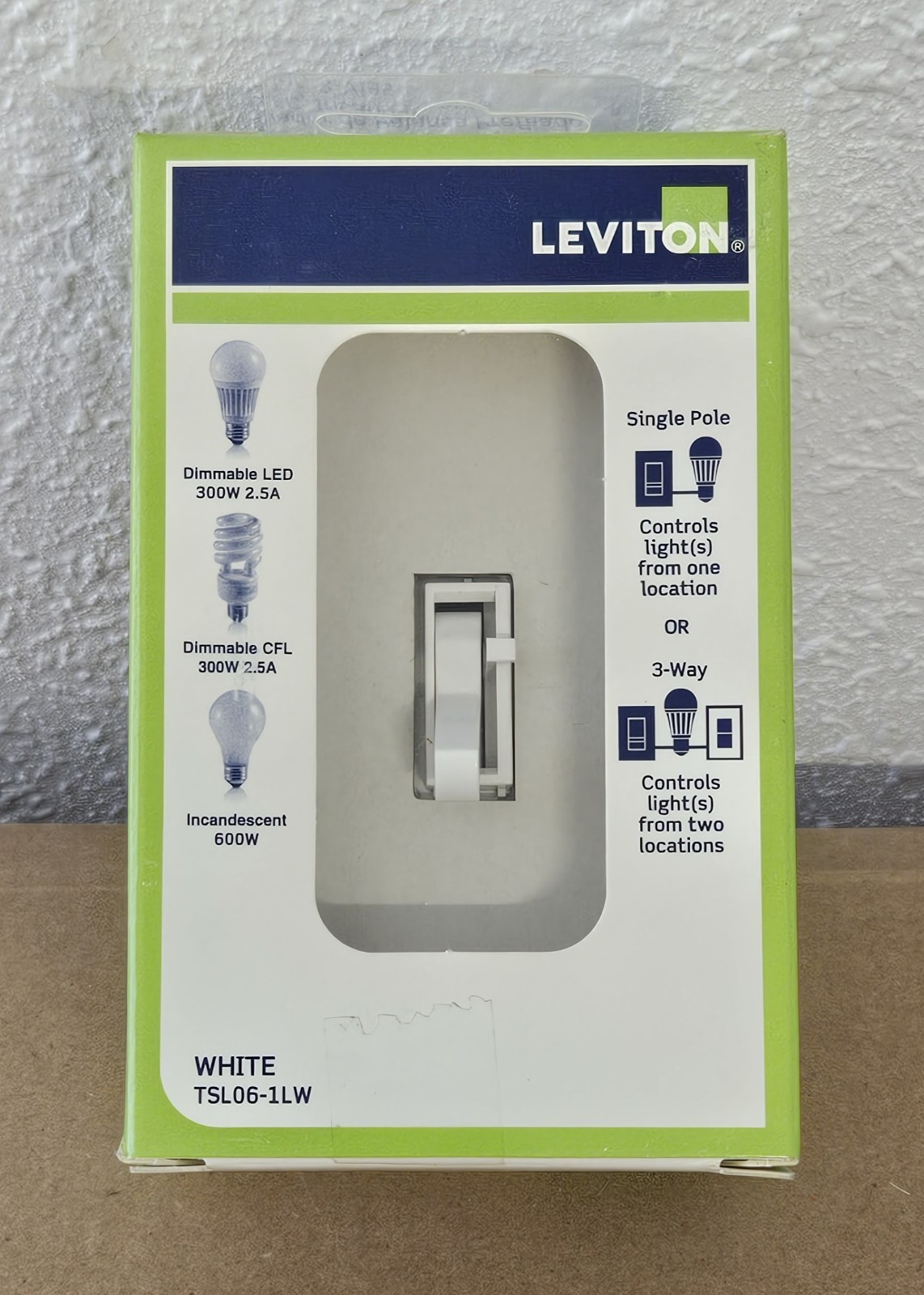 LEVITON TSL06-1LW LED/CFL White Toggle Dimmer