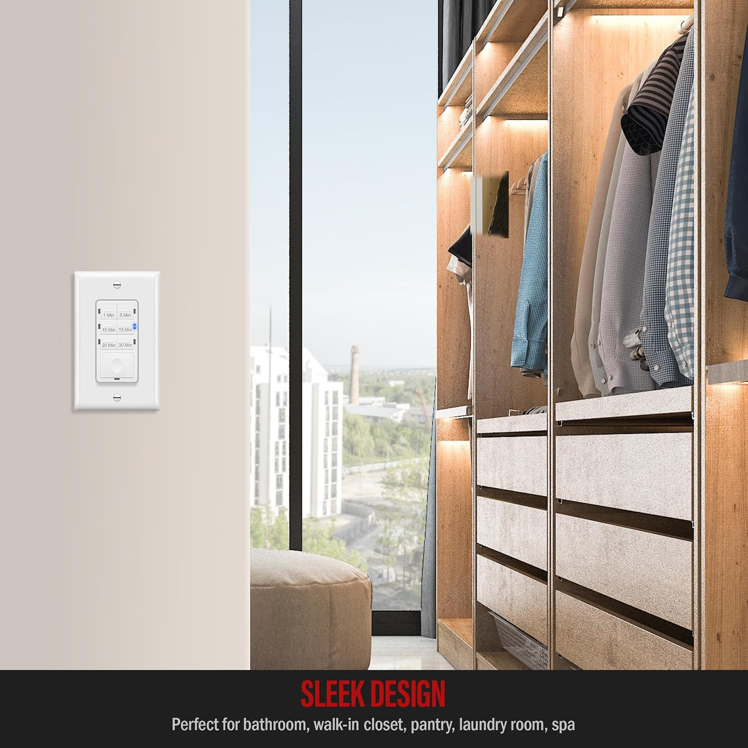 Countdown Timer Switch for Bathroom Fans and Household Lights, 1-5-10-15-20-30 M
